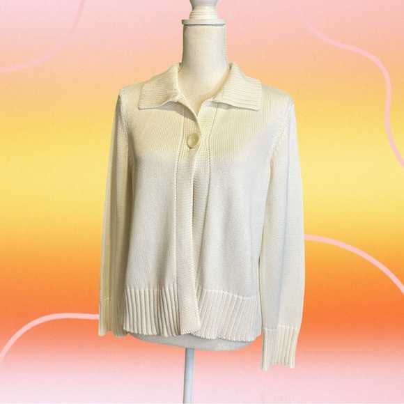 Talbot’s Cream Made in Italy Cotton-Blend Single-Button Collared Cardigan Size M - Picture 14 of 14